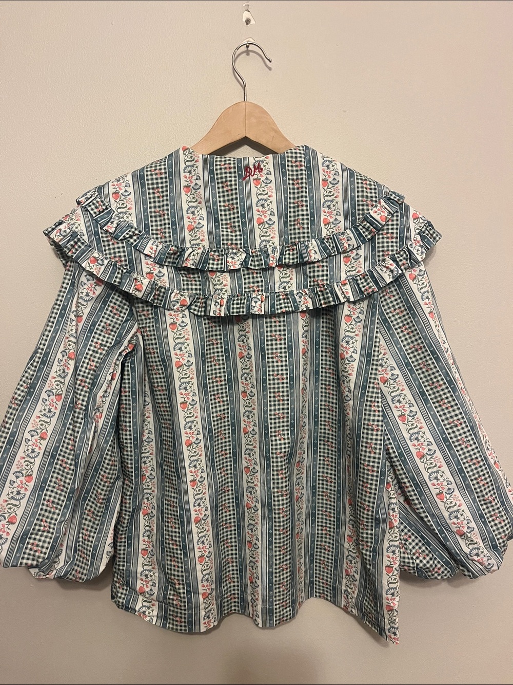 Damson Madder Lois Floral Stripe Ruffle Blouse wallpaper shirt top prairie - Picture 9 of 11